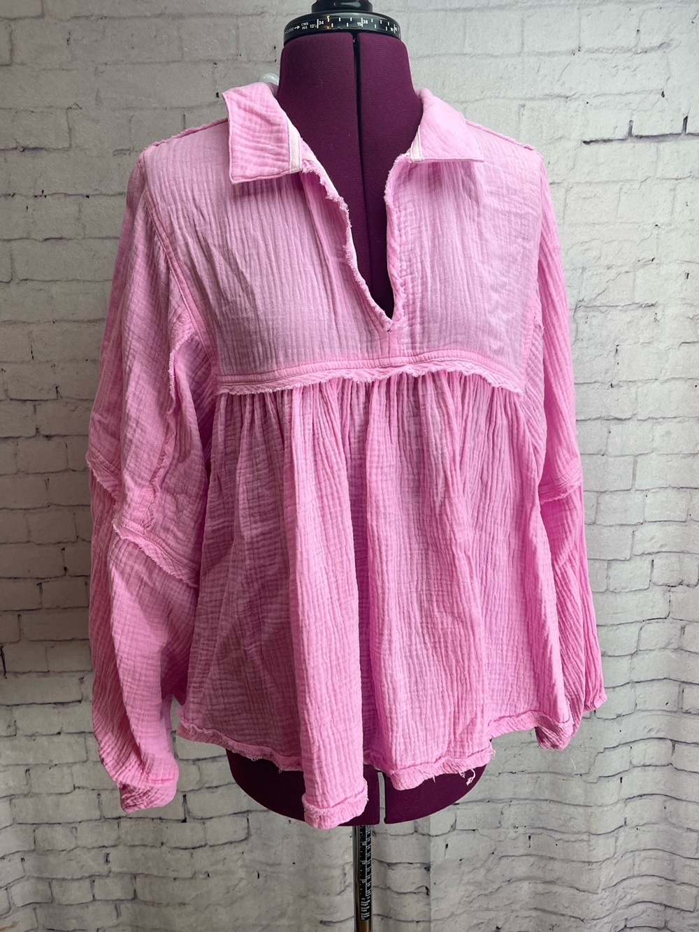 Ces femme size medium pink cotton gauze babydoll top